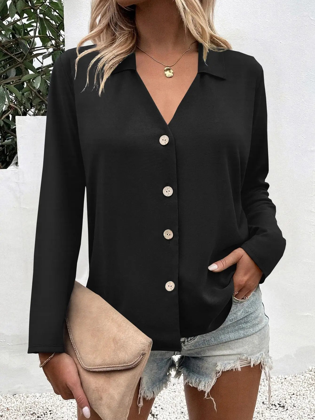 V-Neck Button-Down Shirt