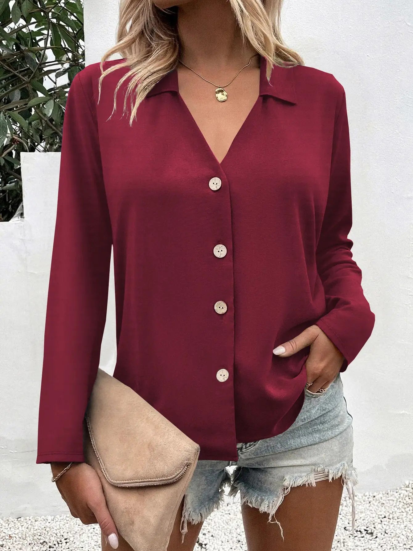 V-Neck Button-Down Shirt