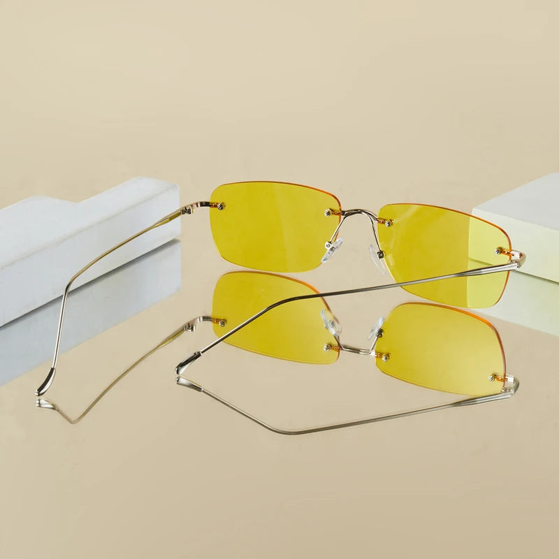 New Retro Trendy Metal Frameless Y2K Music Festival Street Sunglasses