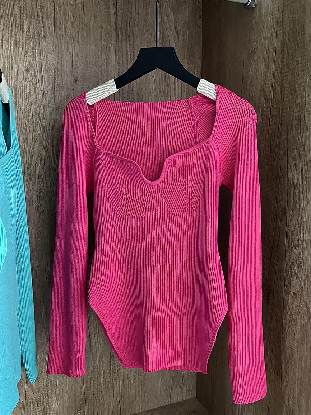 Square Collar Irregular Long Sleeve Woman Sweaters