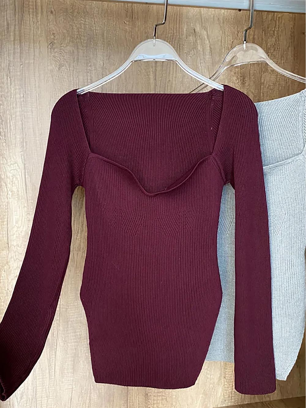 Square Collar Irregular Long Sleeve Woman Sweaters