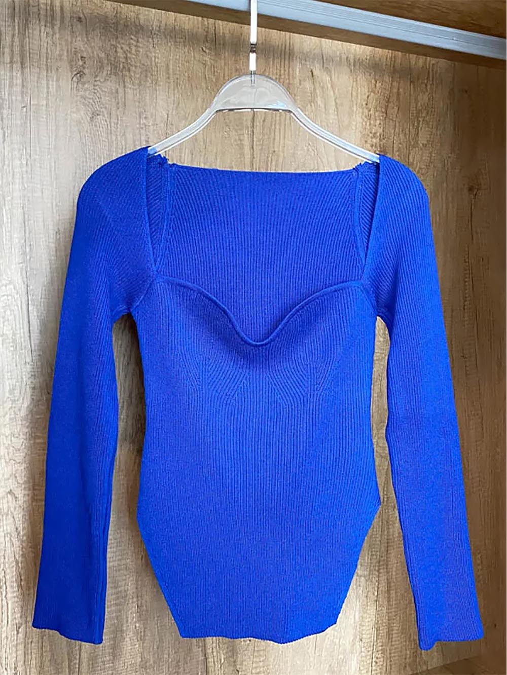 Square Collar Irregular Long Sleeve Woman Sweaters