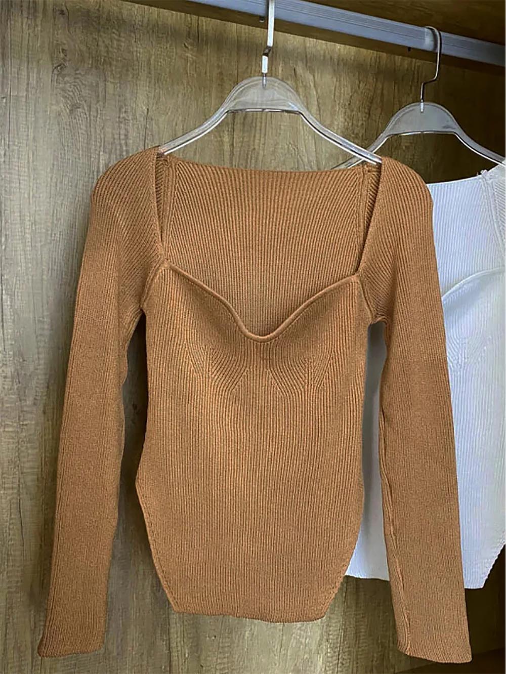 Square Collar Irregular Long Sleeve Woman Sweaters