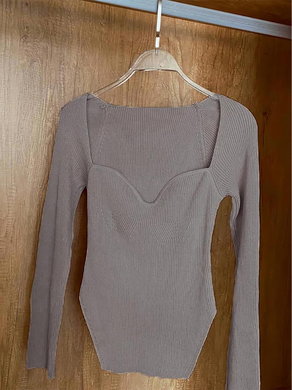 Square Collar Irregular Long Sleeve Woman Sweaters