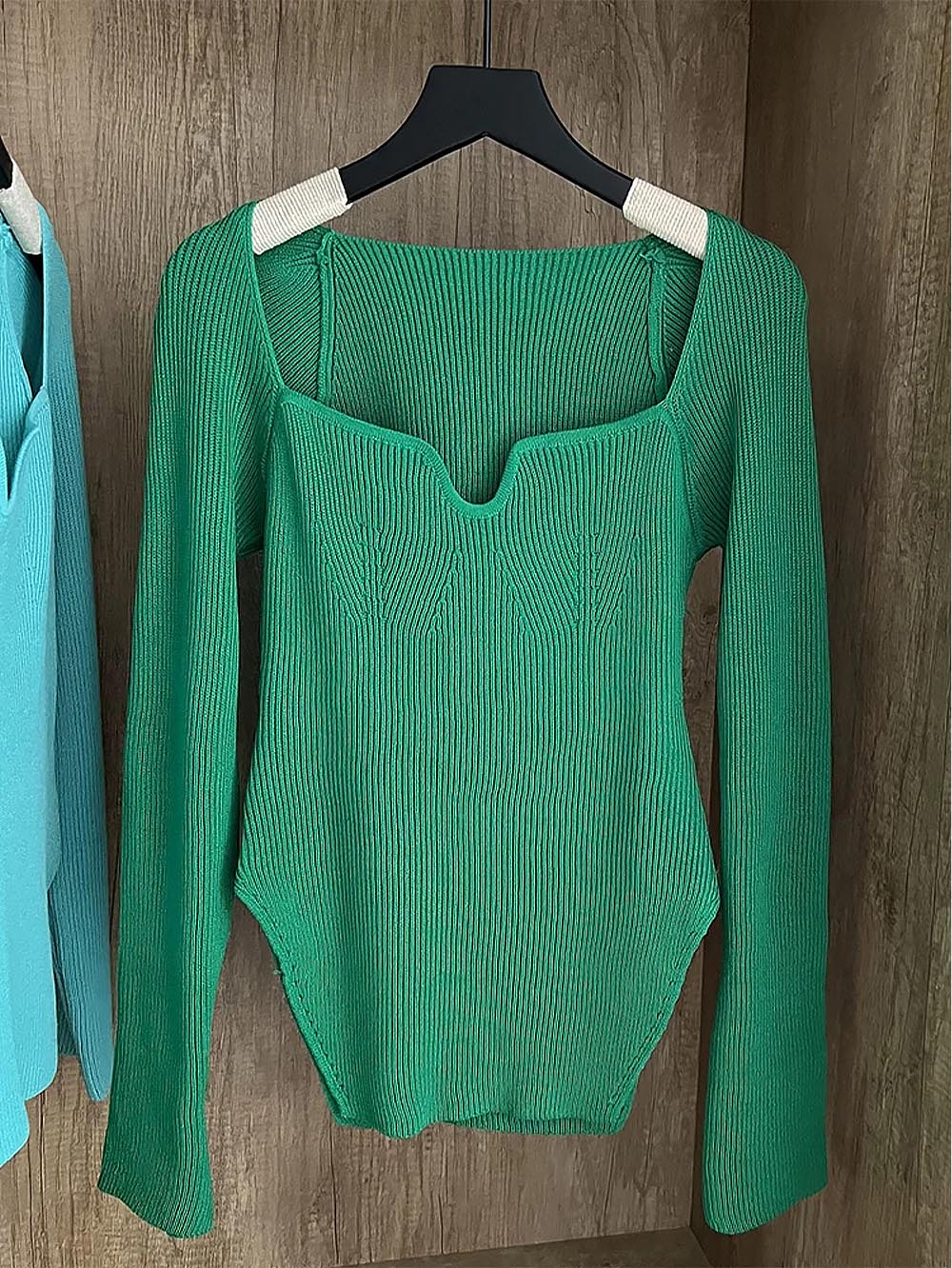 Square Collar Irregular Long Sleeve Woman Sweaters