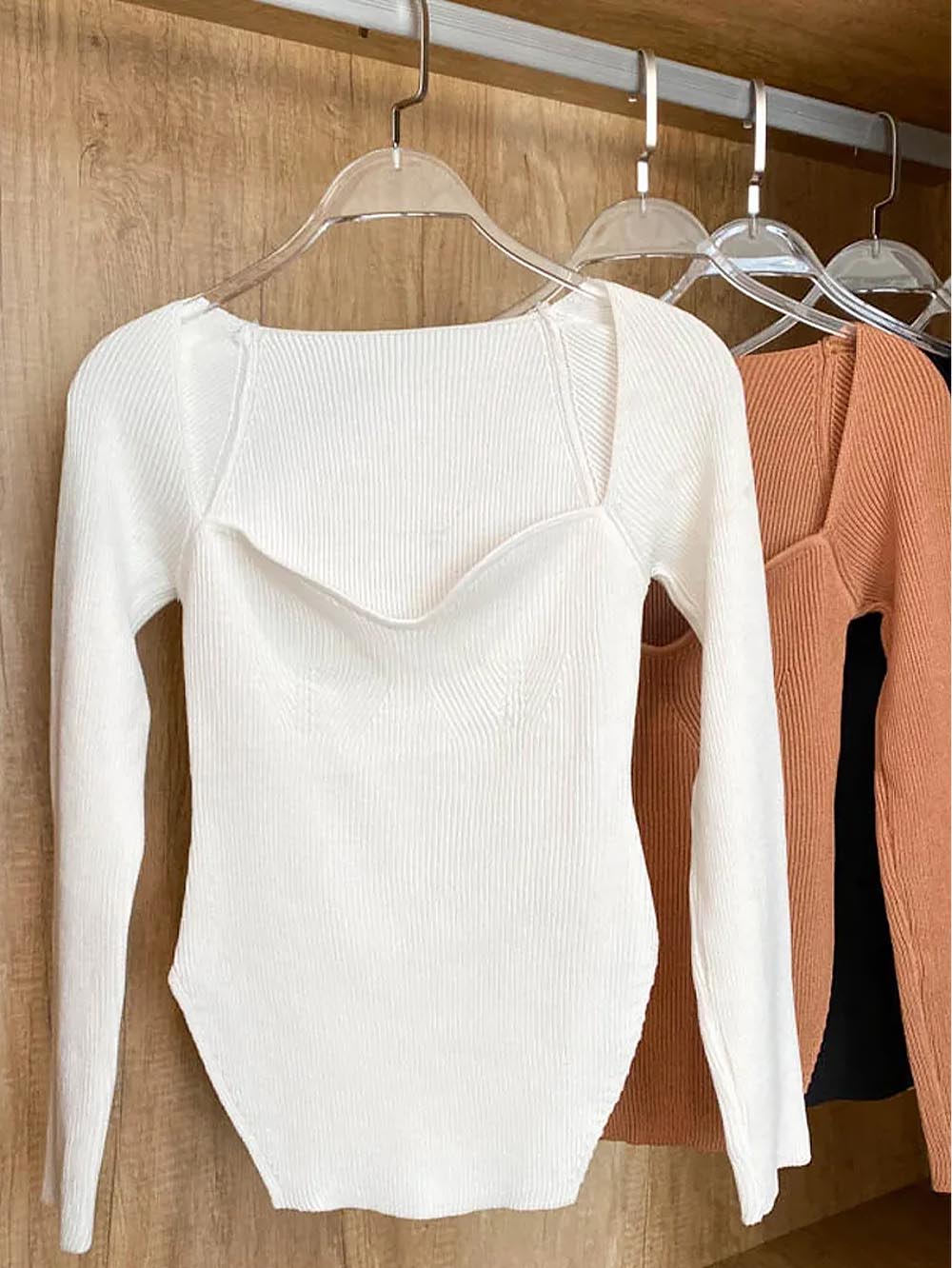 Square Collar Irregular Long Sleeve Woman Sweaters