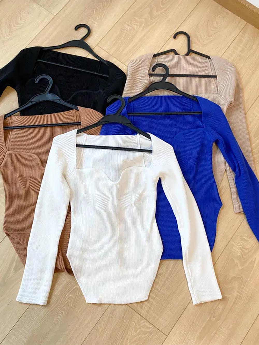 Square Collar Irregular Long Sleeve Woman Sweaters