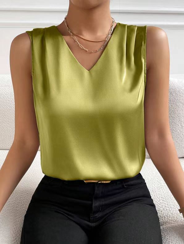 Women Satin Tank Top Office Vest Bottoming Top