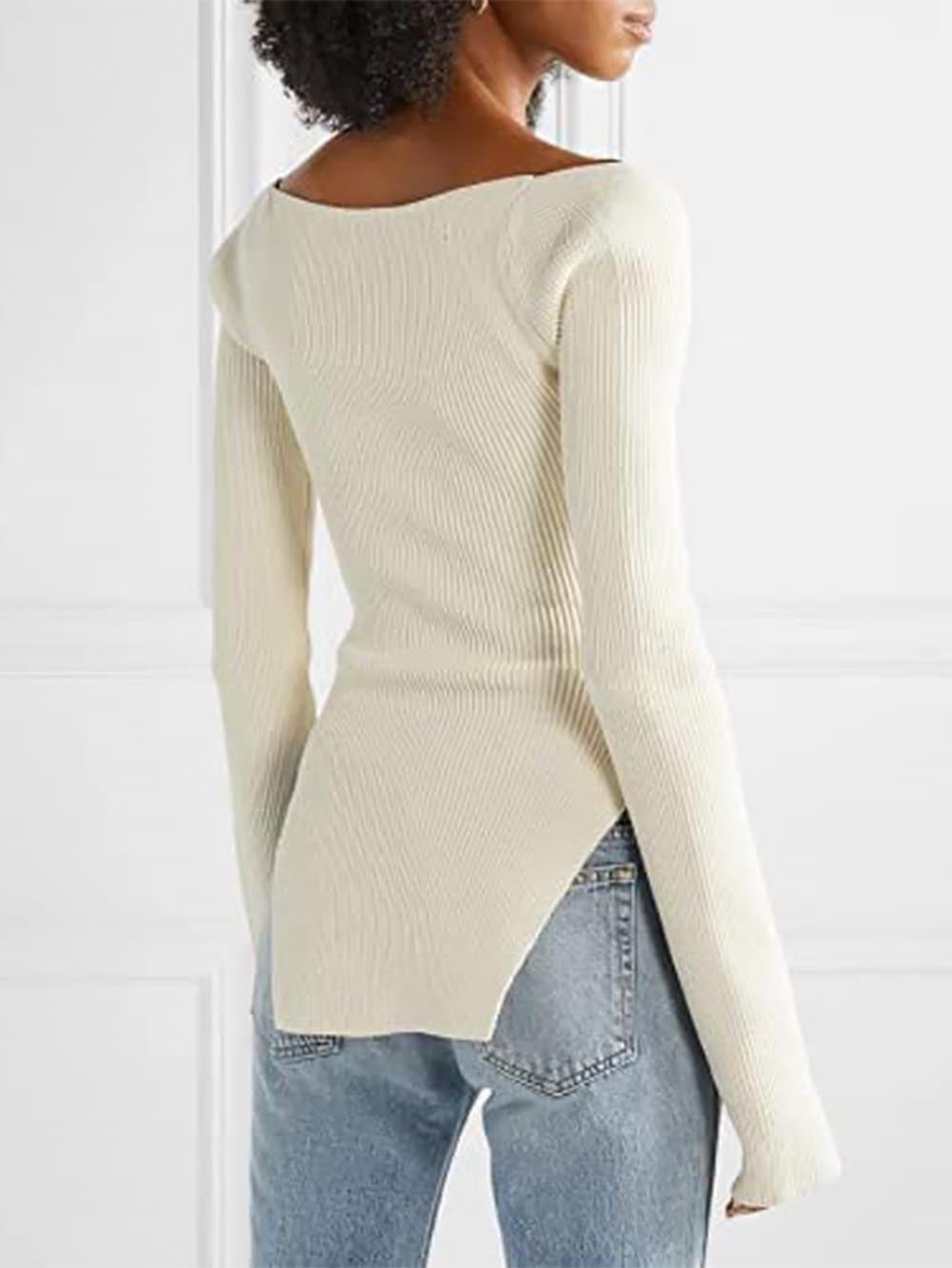 Square Collar Irregular Long Sleeve Woman Sweaters