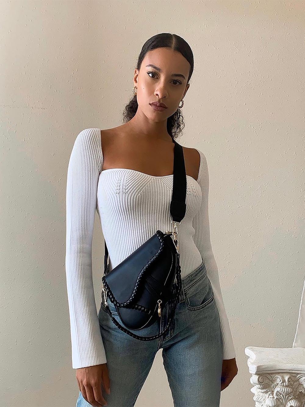 Square Collar Irregular Long Sleeve Woman Sweaters