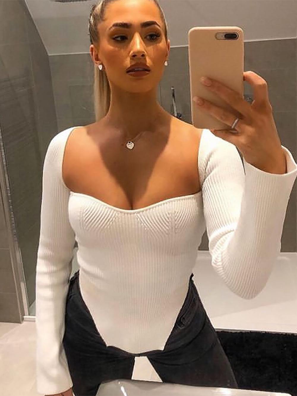 Square Collar Irregular Long Sleeve Woman Sweaters