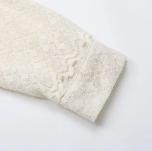 Lace-Spliced Long-Sleeve Blouse