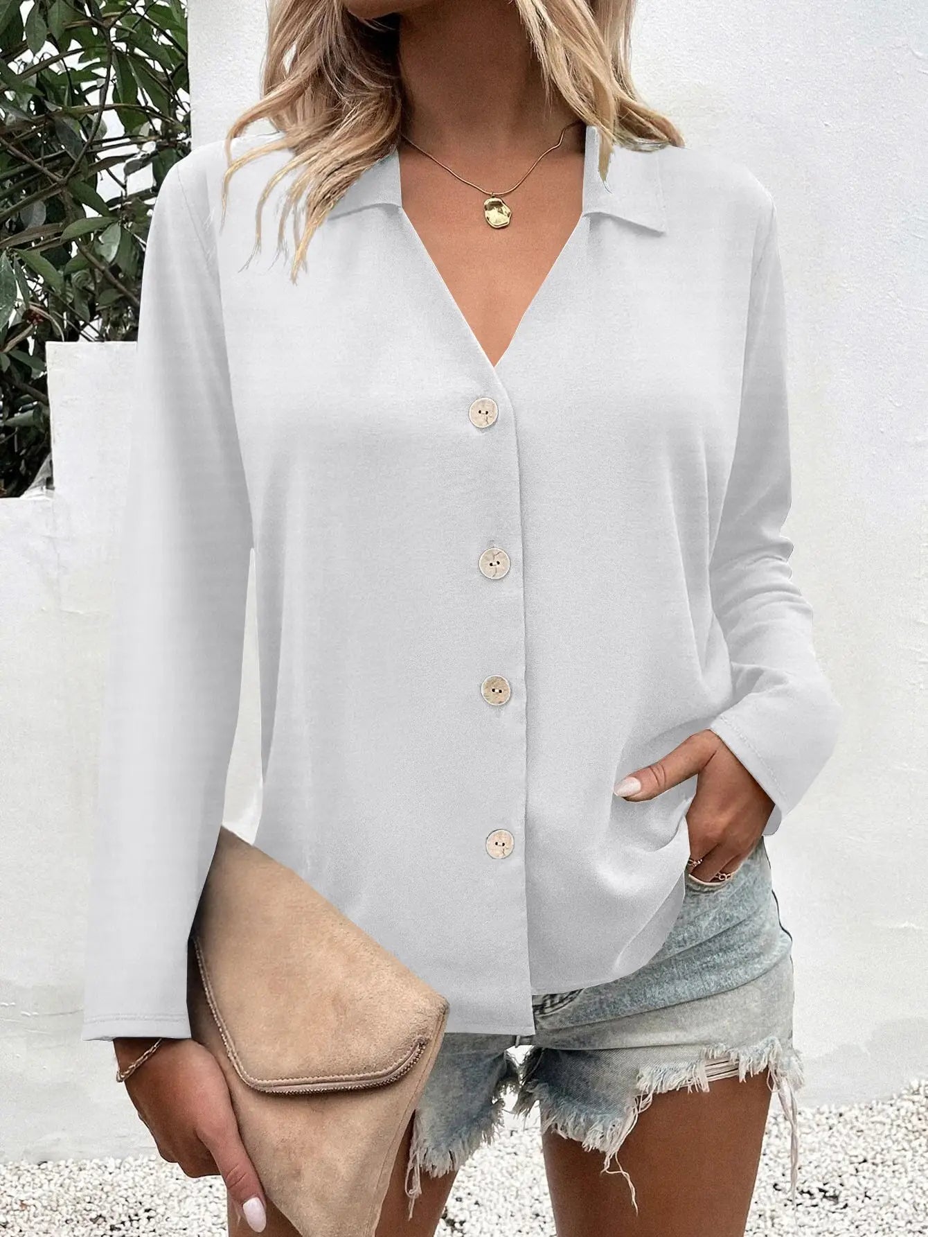 V-Neck Button-Down Shirt
