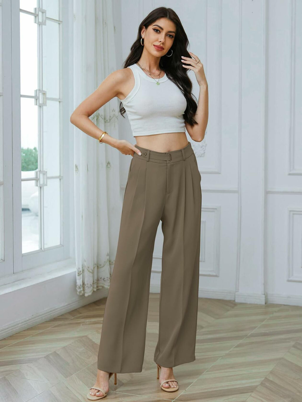Womens Business Casual Wide Leg Long Dress Pants