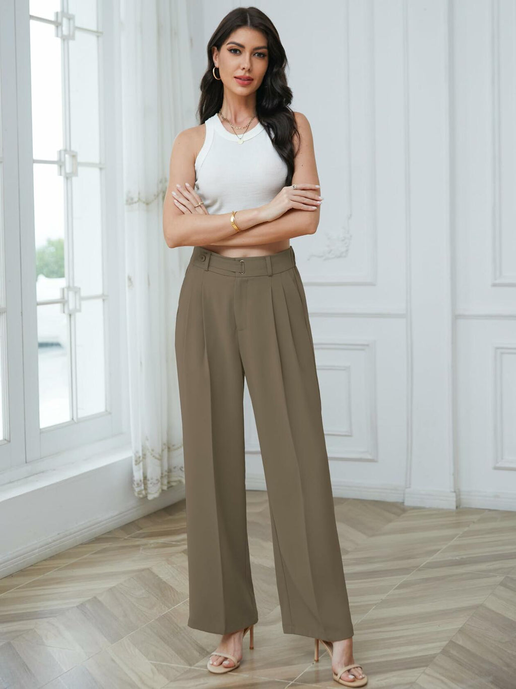 Womens Business Casual Wide Leg Long Dress Pants